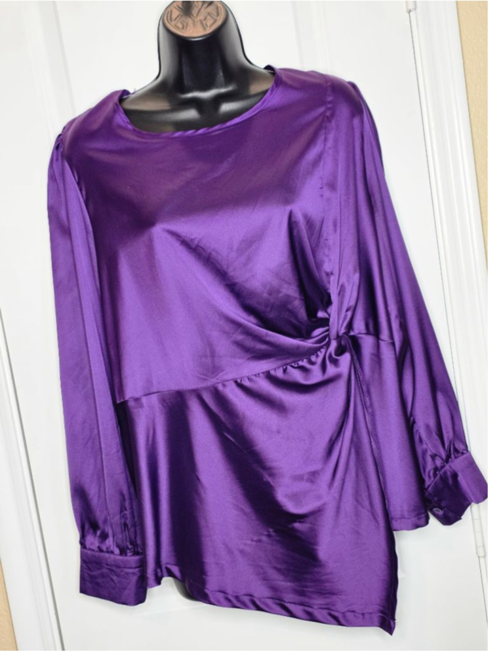 SHEIN Curve Purple Satin Long Sleeve Blouse Women’s Plus Size 2X - Picture 2 of 4